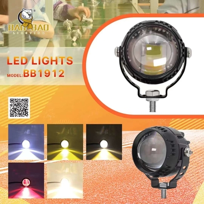 Farol único Branco Amarelo Vermelho Flash Alumínio Motocicleta Lâmpada de LED Externa
