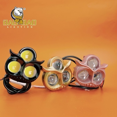 Owl Light 3 Eyes Branco Amarelo Flash de duas cores Plástico Ferro Alumínio LED Fog Light Farol Para Motor
