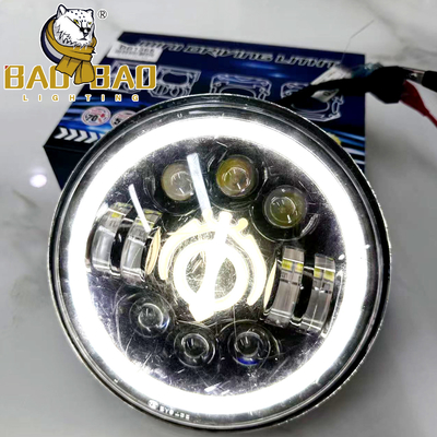 Farol LED para motocicleta de 7 polegadas, branco e amarelo, 12V, à prova d'água IP67